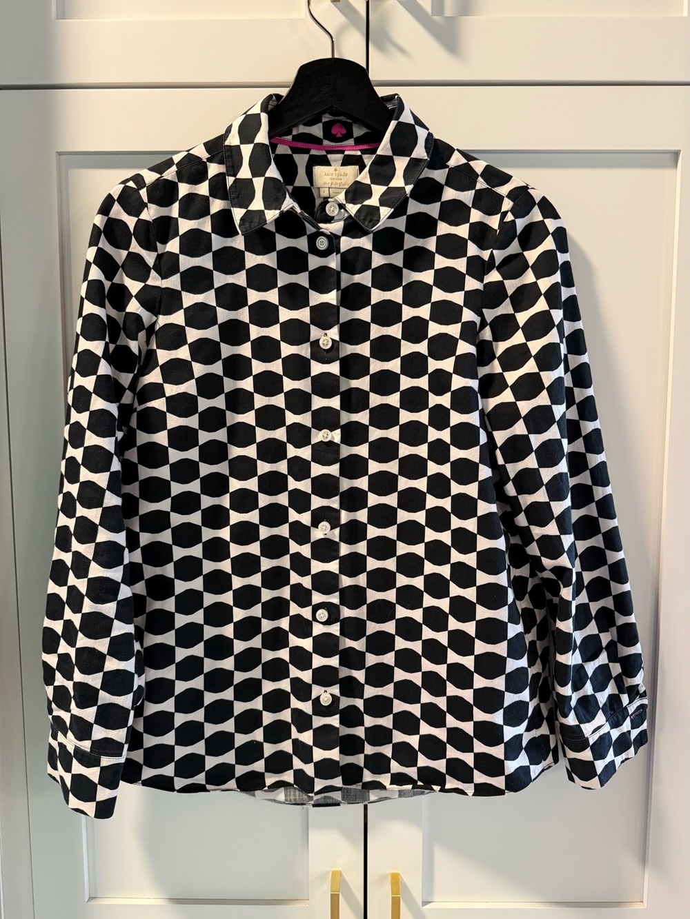 Kate Spade New York Geometric Print Cotton Button-Up Shirt | Black & White, 4